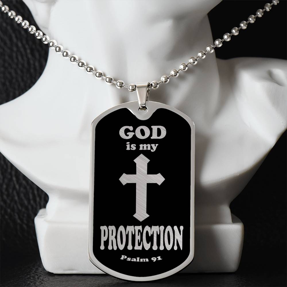 God is My Protection Psalm 91 Necklace Dog Tag Stainless Steel or 18k Gold w 24" Chain-Express Your Love Gifts