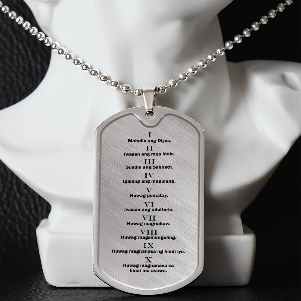 Ten Commandments Tagalog Sampung Utos Necklace Dog Tag Stainless Steel or 18k Gold w 24" Chain-Express Your Love Gifts