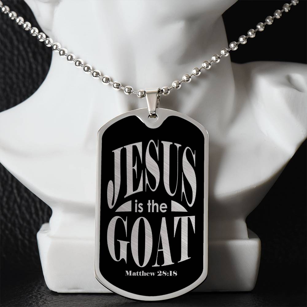Jesus is the GOAT Matthew 28:18 Necklace Dog Tag Stainless Steel or 18k Gold w 24" Chain-Express Your Love Gifts