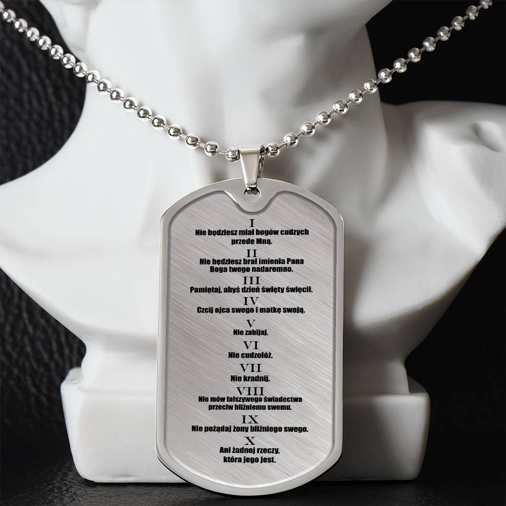 Ten Commandments Polish Przykazań Bożych Necklace Dog Tag Stainless Steel or 18k Gold w 24" Chain-Express Your Love Gifts