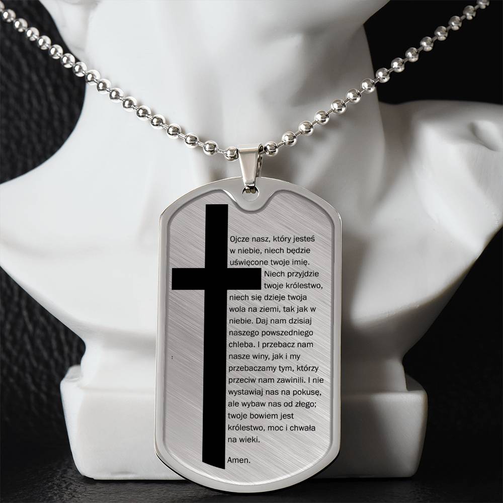 Lords Prayer Polish Ojcze Nasz Necklace Dog Tag Stainless Steel or 18k Gold w 24" Chain-Express Your Love Gifts