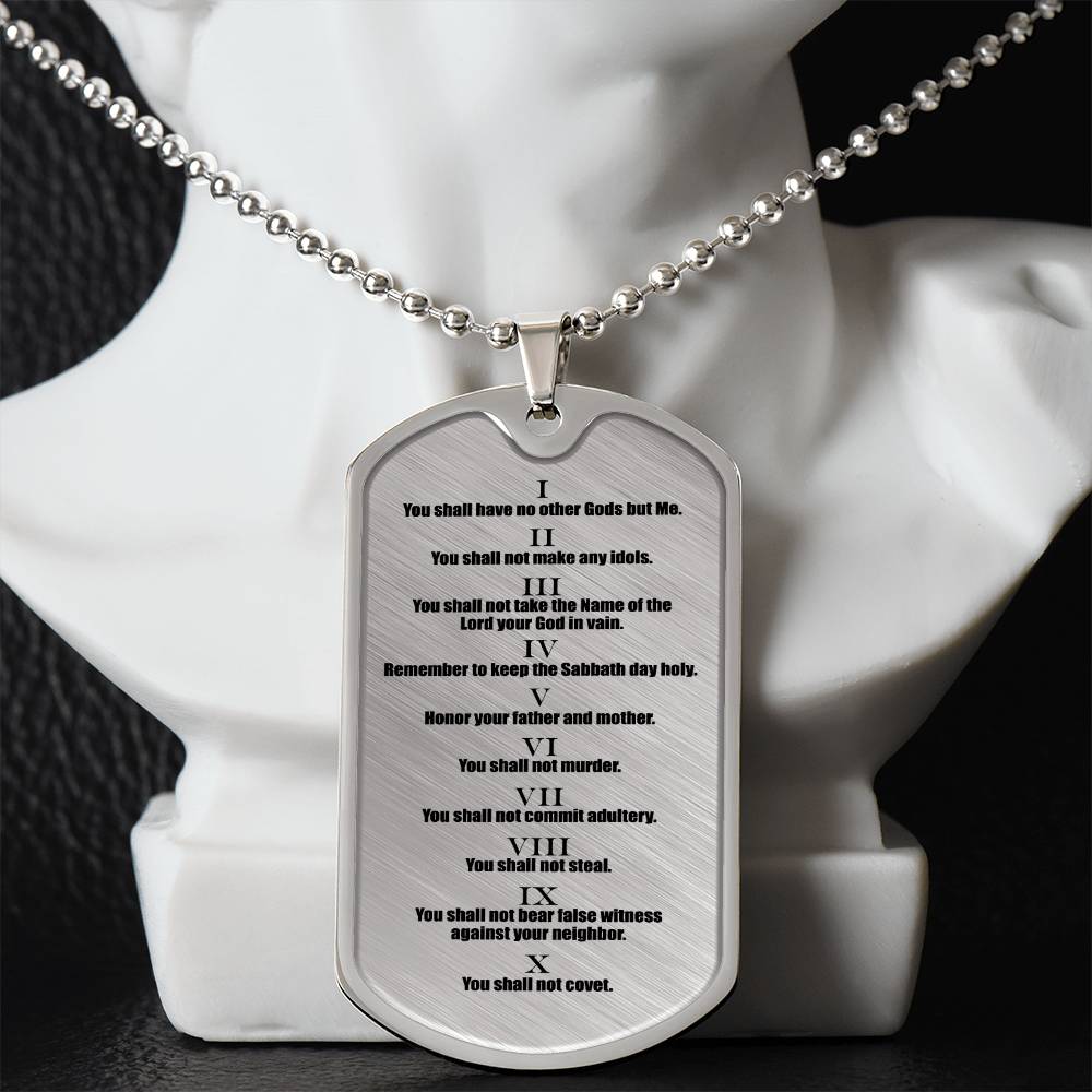 Ten Commandments English Necklace Dog Tag Stainless Steel or 18k Gold w 24" Chain-Express Your Love Gifts