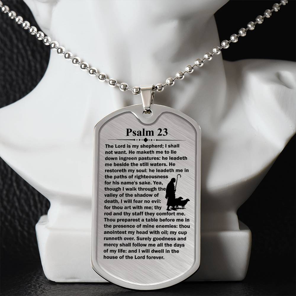 Psalm 23 English Necklace Dog Tag Stainless Steel or 18k Gold w 24" Chain-Express Your Love Gifts