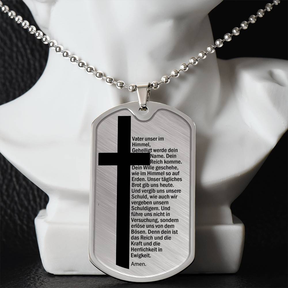Lord's Prayer German Vater Unser Necklace Dog Tag Stainless Steel or 18k Gold w 24" Chain-Express Your Love Gifts