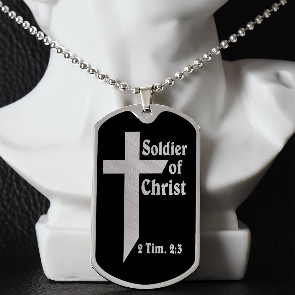 Soldier of Christ 2 Tim 2 3 Necklace Dog Tag Stainless Steel or 18k Gold w 24" Chain-Express Your Love Gifts