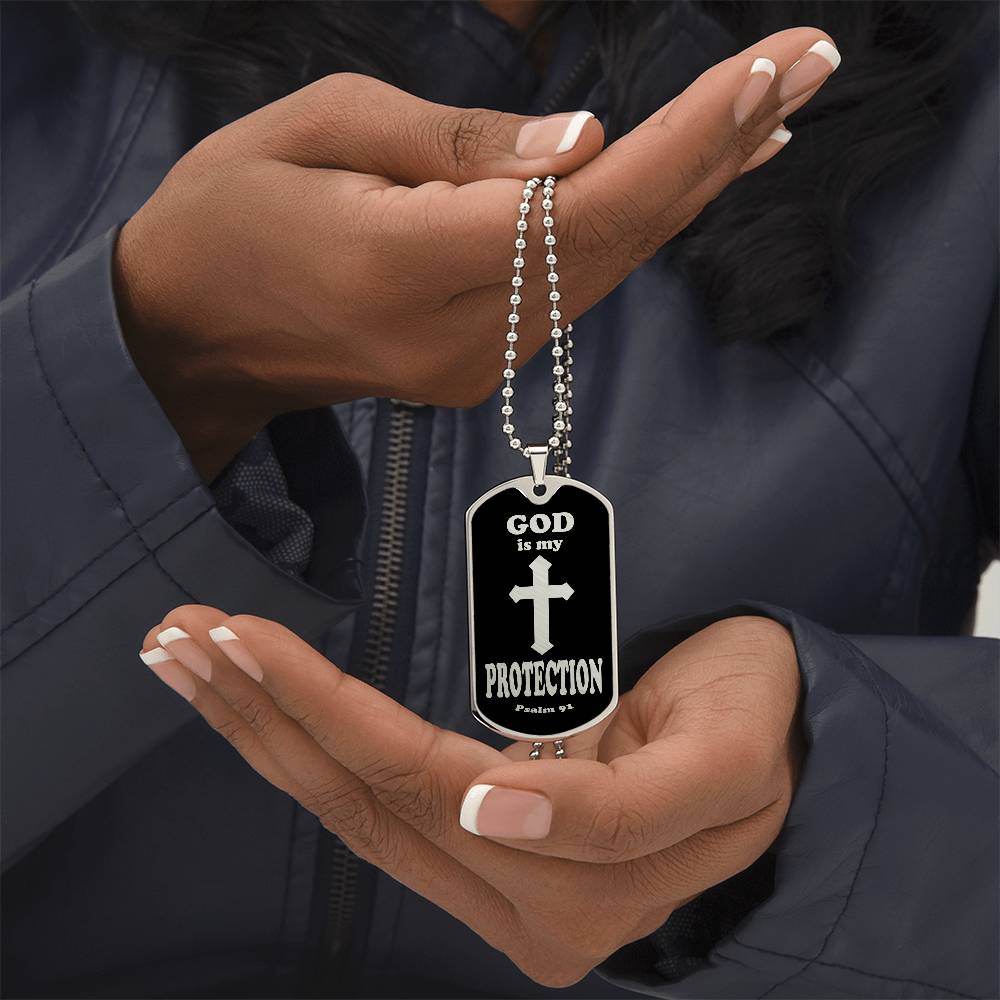God is My Protection Psalm 91 Necklace Dog Tag Stainless Steel or 18k Gold w 24" Chain-Express Your Love Gifts