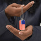 Country Pride Red, White and Blue Steel US Flag Stainless Steel Silver Tone or 18k Gold Military Dog Tag Necklace w 24" Ball Chain-Express Your Love Gifts