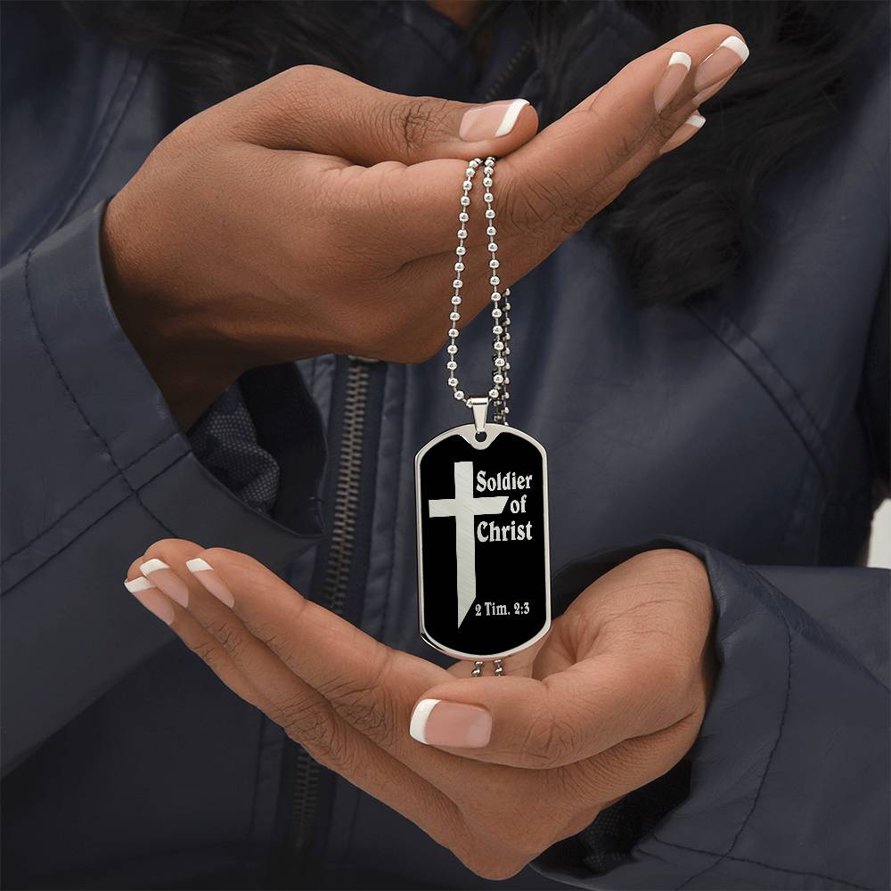 Soldier of Christ 2 Tim 2 3 Necklace Dog Tag Stainless Steel or 18k Gold w 24" Chain-Express Your Love Gifts