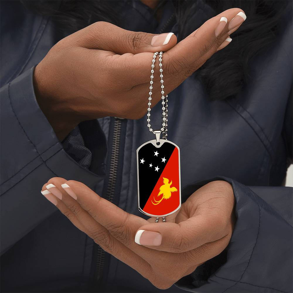 Papua New Guinea Flag Dog Tag Necklace Stainless Steel or 18k Gold Dog Tag 24"-Express Your Love Gifts