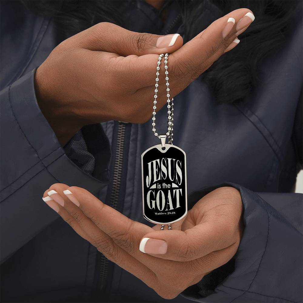 Jesus is the GOAT Matthew 28:18 Necklace Dog Tag Stainless Steel or 18k Gold w 24" Chain-Express Your Love Gifts