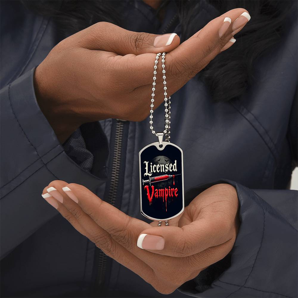 Licensed Vampire Phlebotomist Nurse Necklace Stainless Steel or 18k Gold Dog Tag 24"-Express Your Love Gifts
