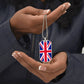 UK Flag Necklace Dog Tag Stainless Steel or 18k Gold 24" Chain-Express Your Love Gifts