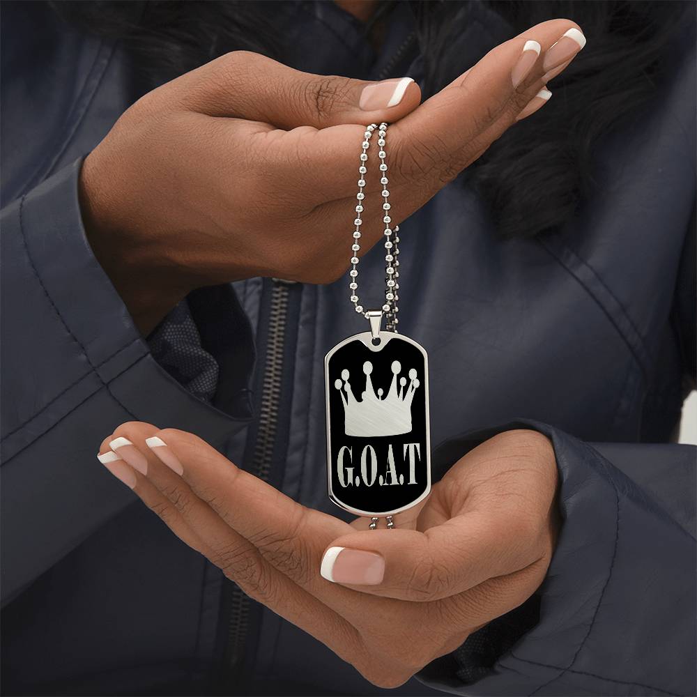 GOAT Greatest of All Time Necklace Dog Tag Stainless Steel or 18k Gold w 24"Chain-Express Your Love Gifts