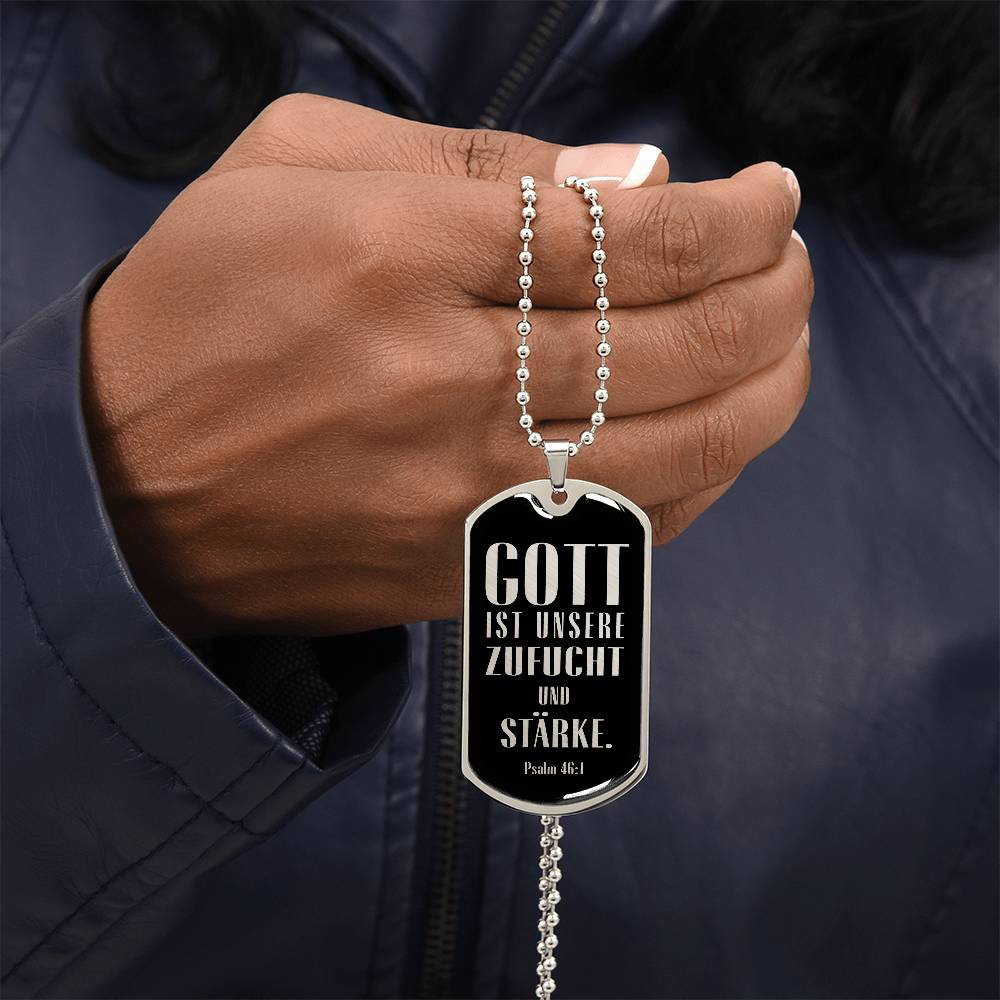 Psalm 46:10 God is Our Refuge and Strength Necklace Stainless Steel or 18k Gold Dog Tag 24" Chain-Express Your Love Gifts