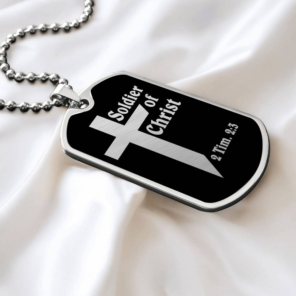 Soldier of Christ 2 Tim 2 3 Necklace Dog Tag Stainless Steel or 18k Gold w 24" Chain-Express Your Love Gifts