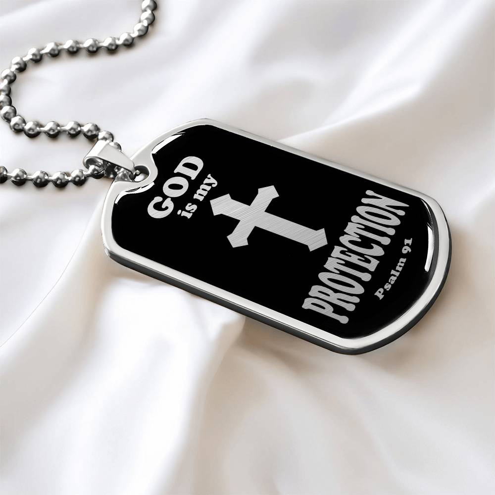 God is My Protection Psalm 91 Necklace Dog Tag Stainless Steel or 18k Gold w 24" Chain-Express Your Love Gifts