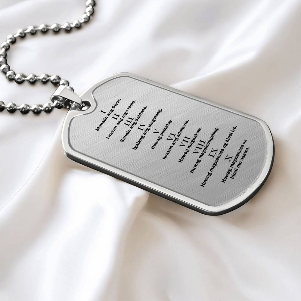 Ten Commandments Tagalog Sampung Utos Necklace Dog Tag Stainless Steel or 18k Gold w 24" Chain-Express Your Love Gifts