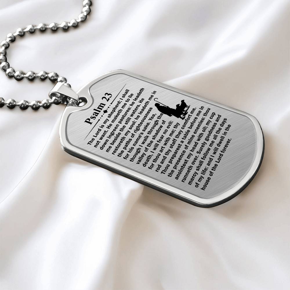 Psalm 23 English Necklace Dog Tag Stainless Steel or 18k Gold w 24" Chain-Express Your Love Gifts