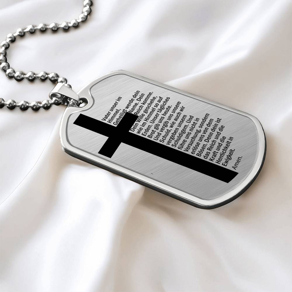Lord's Prayer German Vater Unser Necklace Dog Tag Stainless Steel or 18k Gold w 24" Chain-Express Your Love Gifts
