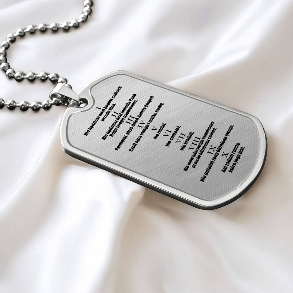 Ten Commandments Polish Przykazań Bożych Necklace Dog Tag Stainless Steel or 18k Gold w 24" Chain-Express Your Love Gifts