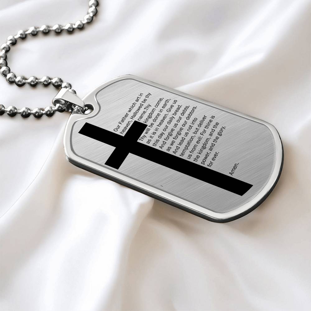 Lord's Prayer Necklace Dog Tag Stainless Steel or 18k Gold w 24" Chain-Express Your Love Gifts