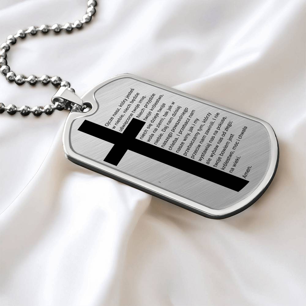 Lords Prayer Polish Ojcze Nasz Necklace Dog Tag Stainless Steel or 18k Gold w 24" Chain-Express Your Love Gifts