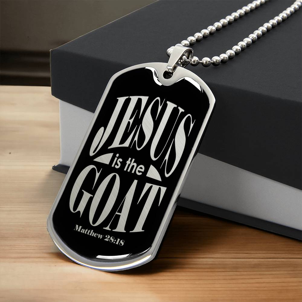 Jesus is the GOAT Matthew 28:18 Necklace Dog Tag Stainless Steel or 18k Gold w 24" Chain-Express Your Love Gifts