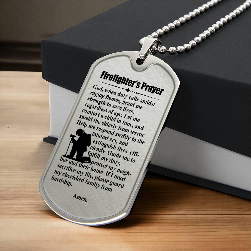 Firefighter's Prayer Dogtag Necklace Dog Tag Stainless Steel or 18k Gold w 24" Chain-Express Your Love Gifts
