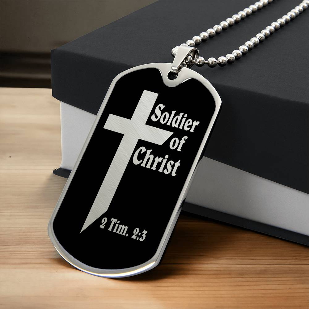 Soldier of Christ 2 Tim 2 3 Necklace Dog Tag Stainless Steel or 18k Gold w 24" Chain-Express Your Love Gifts