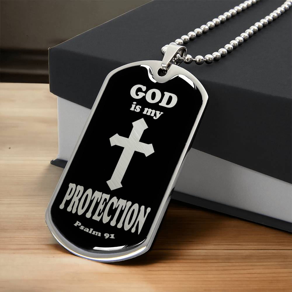 God is My Protection Psalm 91 Necklace Dog Tag Stainless Steel or 18k Gold w 24" Chain-Express Your Love Gifts