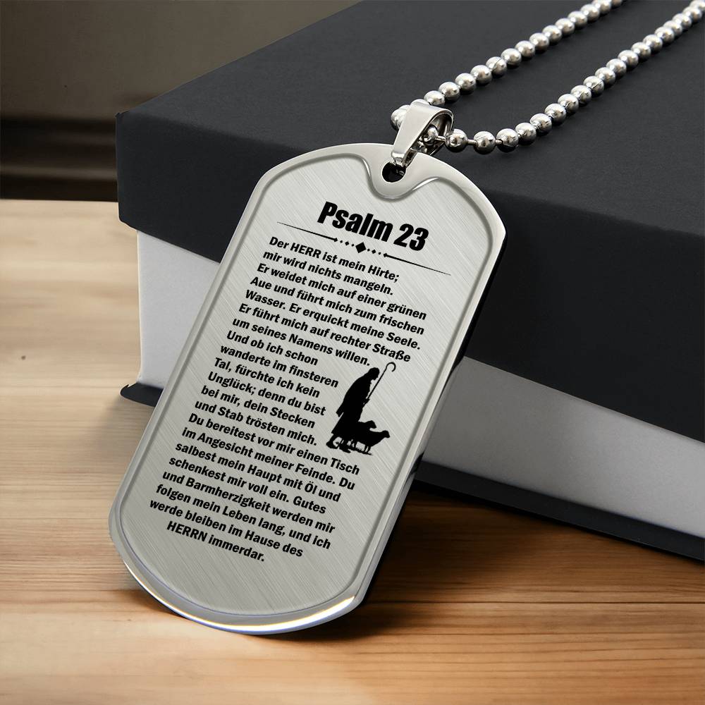 Psalm 23 German Necklace Dog Tag Stainless Steel or 18k Gold w 24" Chain-Express Your Love Gifts