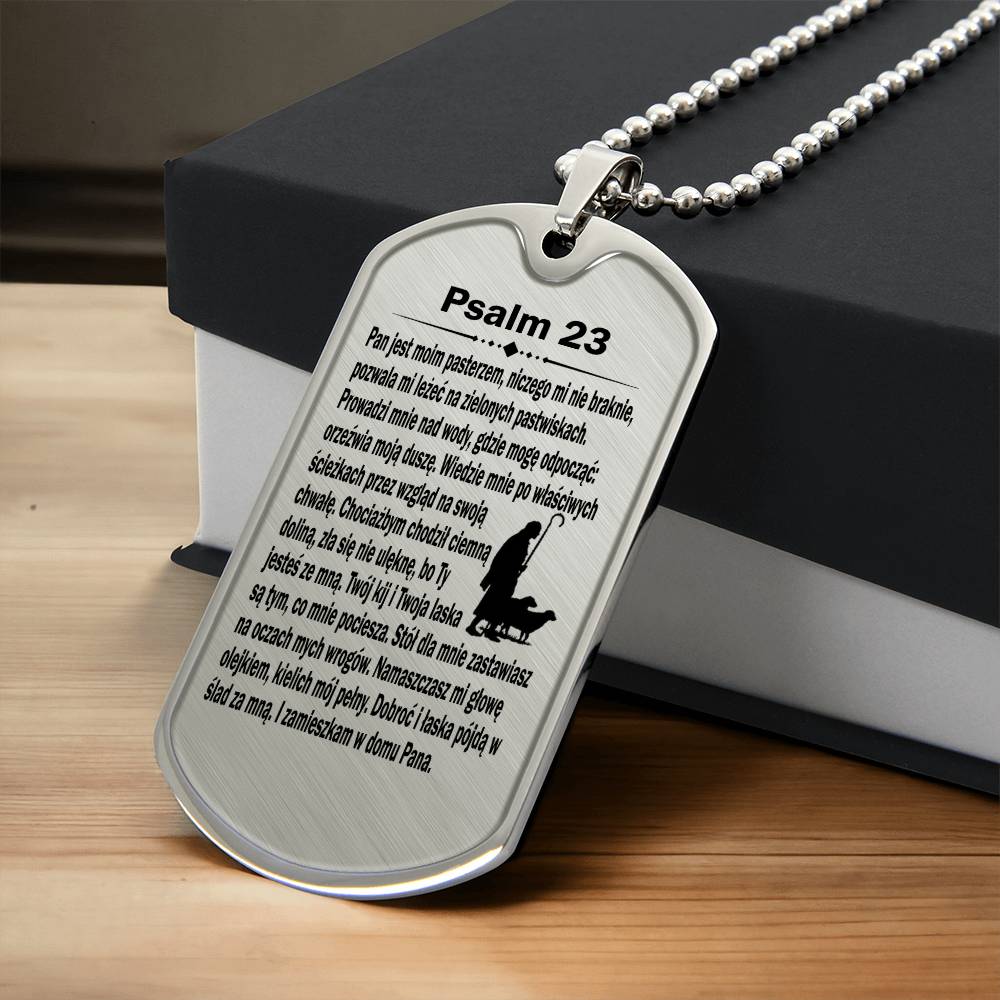 Psalm 23 Polish Psalm Dawida Necklace Dog Tag Stainless Steel or 18k Gold w 24" Chain-Express Your Love Gifts