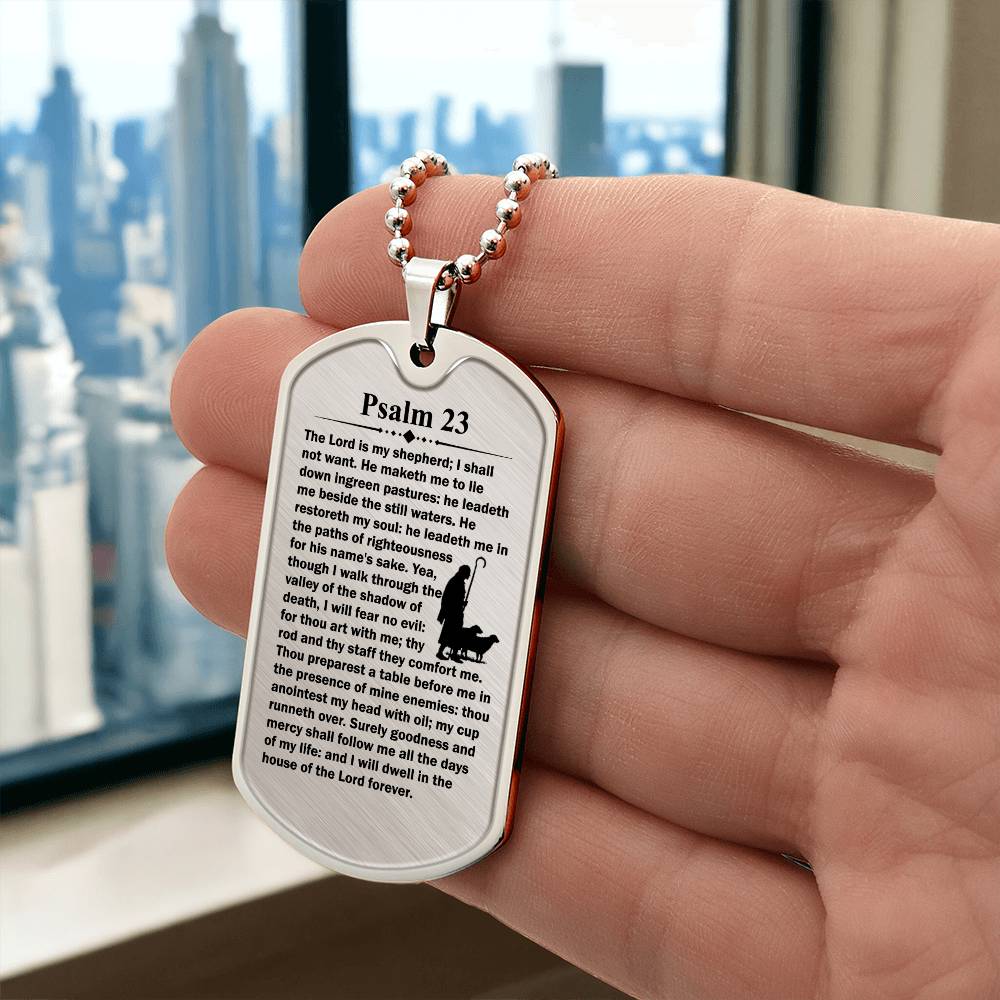 Psalm 23 English Necklace Dog Tag Stainless Steel or 18k Gold w 24" Chain-Express Your Love Gifts