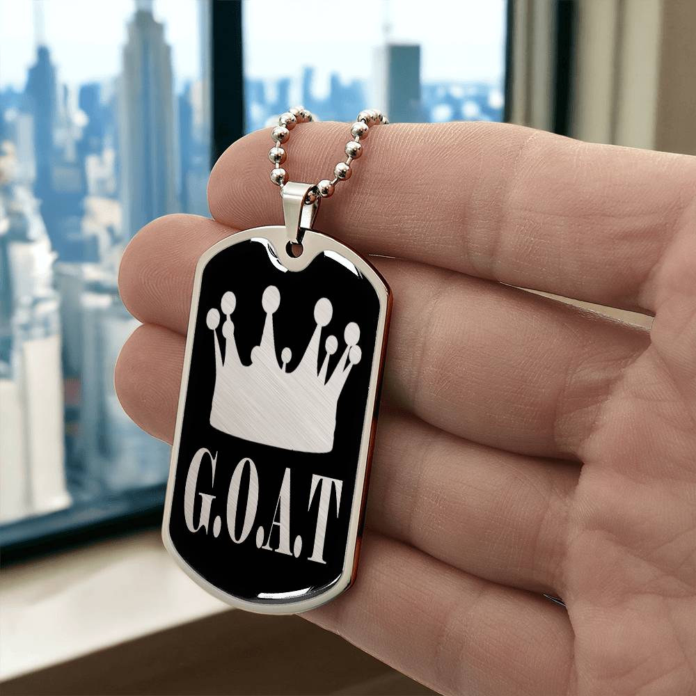 GOAT Greatest of All Time Necklace Dog Tag Stainless Steel or 18k Gold w 24"Chain-Express Your Love Gifts