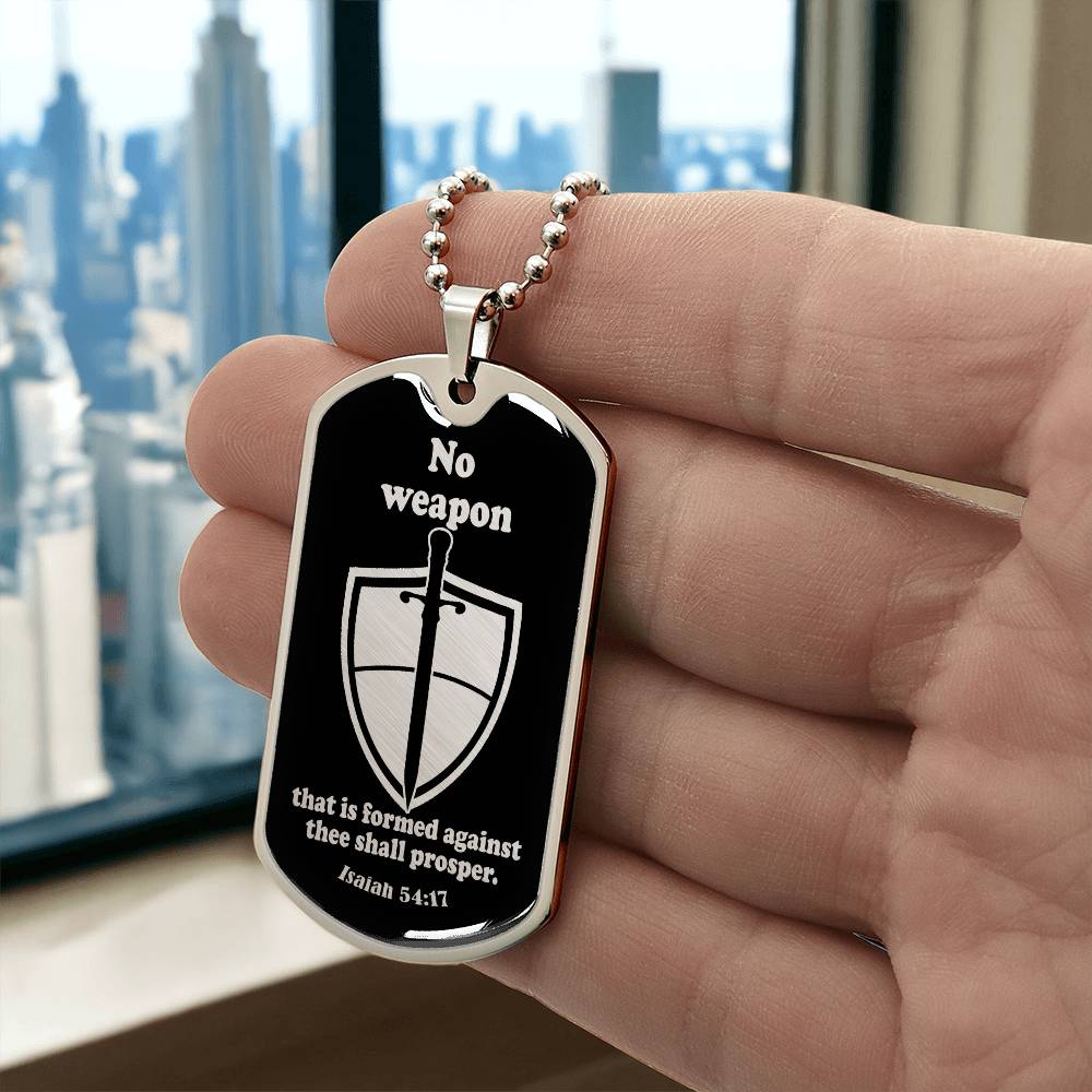 Isaiah 54:17 No Weapon Necklace Dog Tag Stainless Steel or 18k Gold w 24" Chain-Express Your Love Gifts