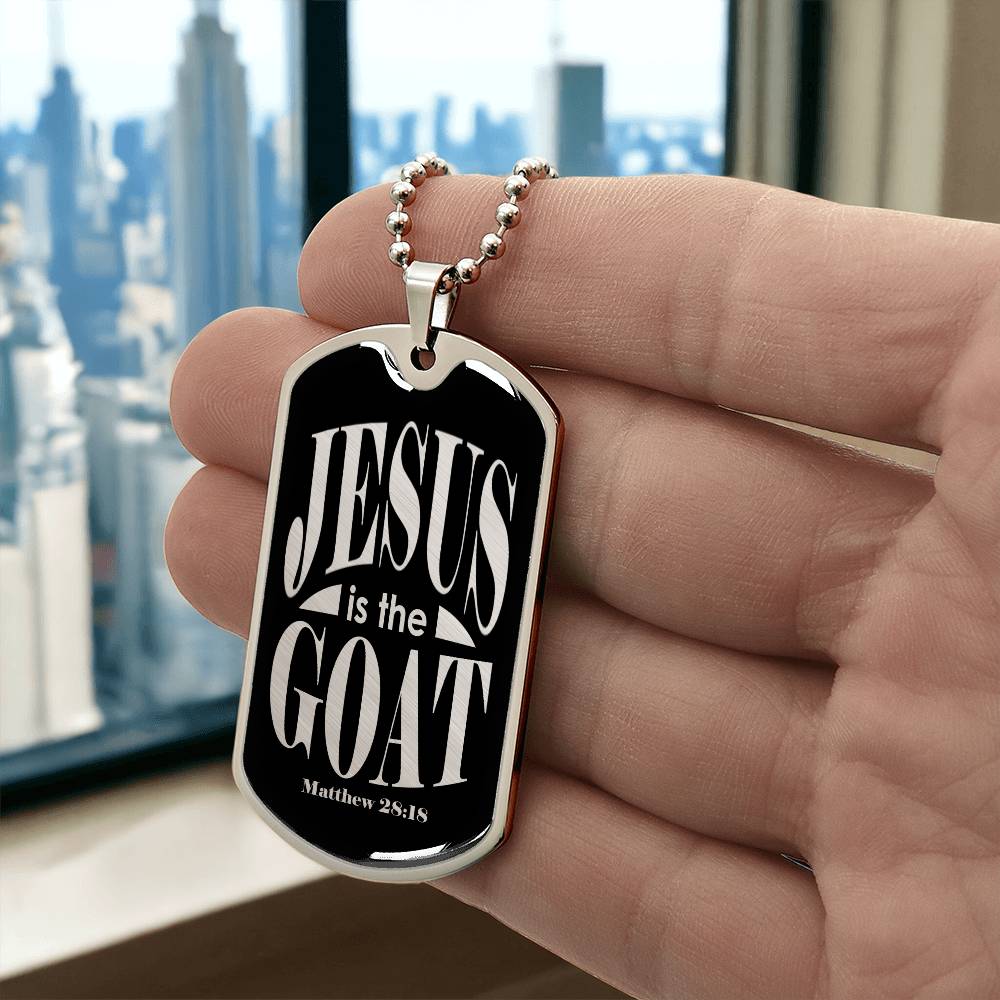 Jesus is the GOAT Matthew 28:18 Necklace Dog Tag Stainless Steel or 18k Gold w 24" Chain-Express Your Love Gifts