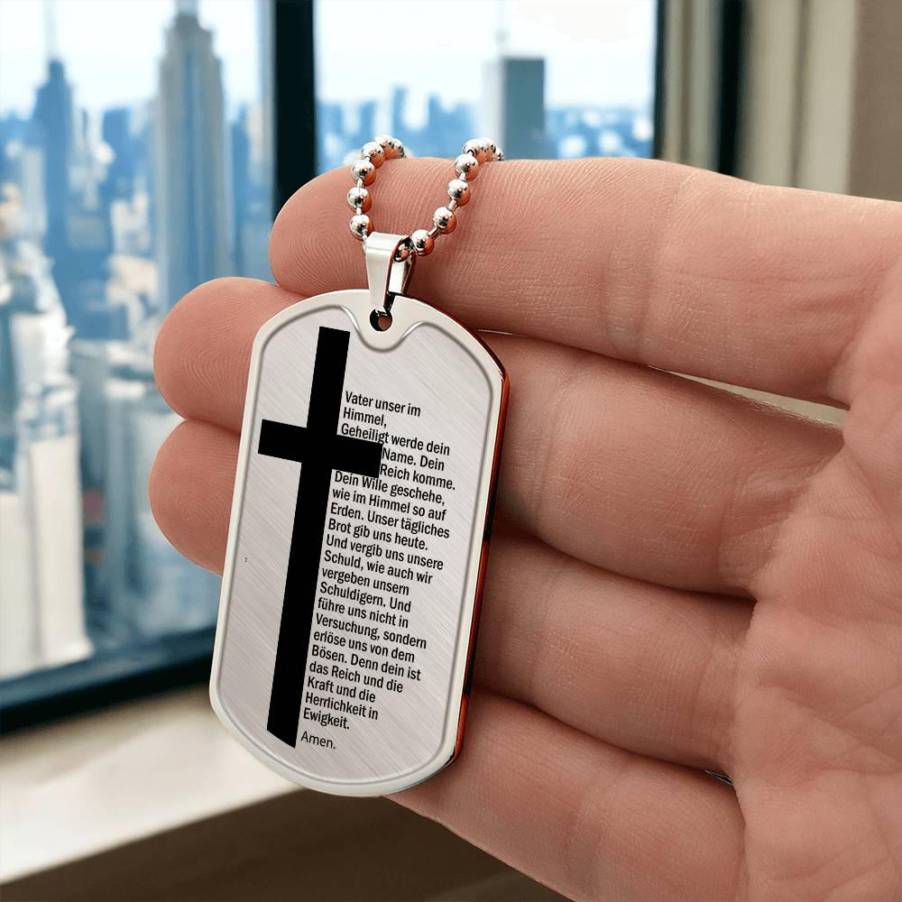 Lord's Prayer German Vater Unser Necklace Dog Tag Stainless Steel or 18k Gold w 24" Chain-Express Your Love Gifts