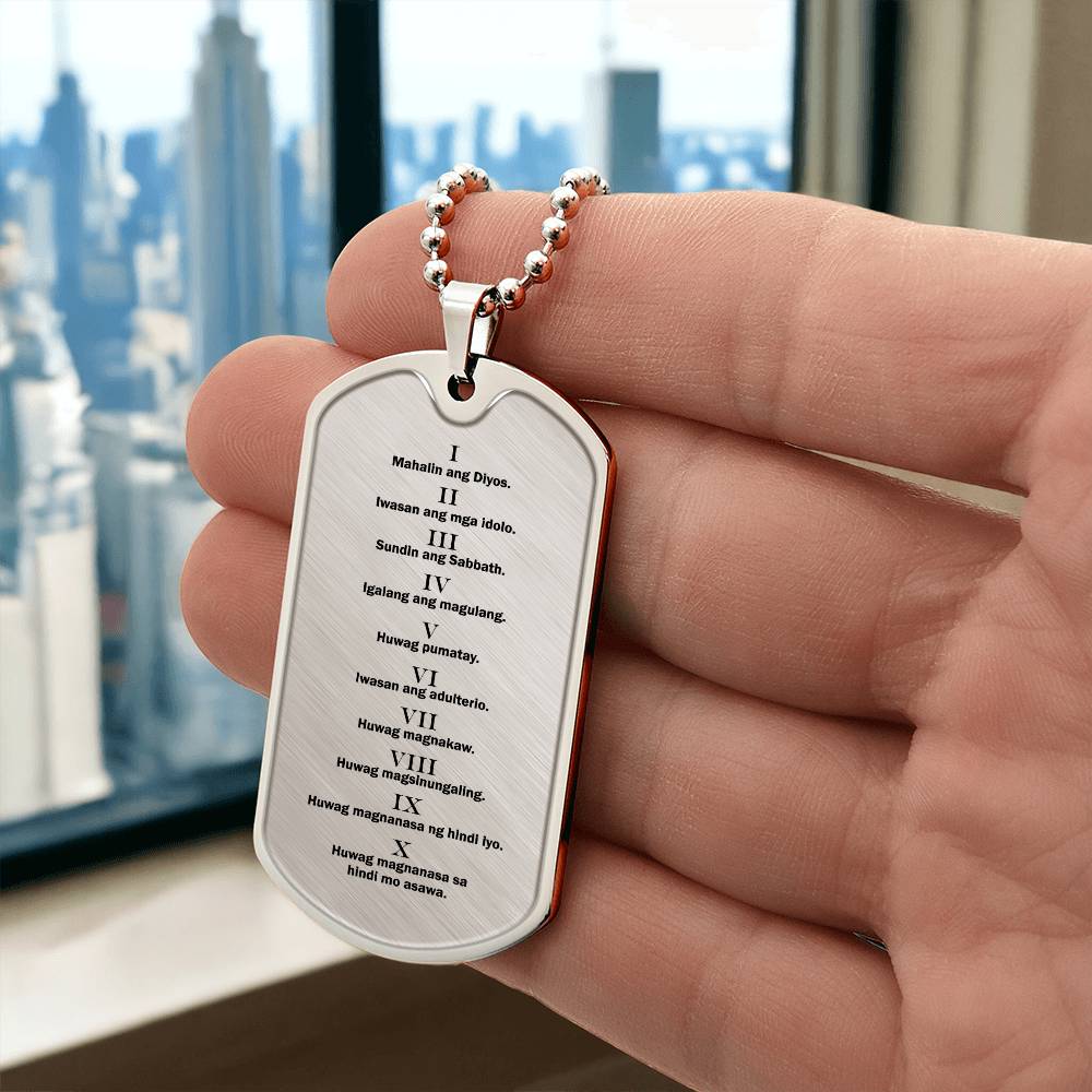Ten Commandments Tagalog Sampung Utos Necklace Dog Tag Stainless Steel or 18k Gold w 24" Chain-Express Your Love Gifts