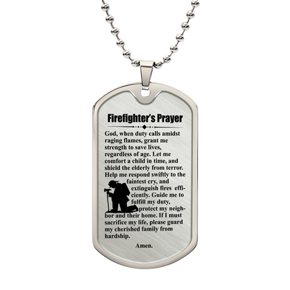 Firefighter's Prayer Dogtag Necklace Dog Tag Stainless Steel or 18k Gold w 24" Chain-Express Your Love Gifts
