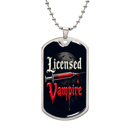 Licensed Vampire Phlebotomist Nurse Necklace Stainless Steel or 18k Gold Dog Tag 24"-Express Your Love Gifts