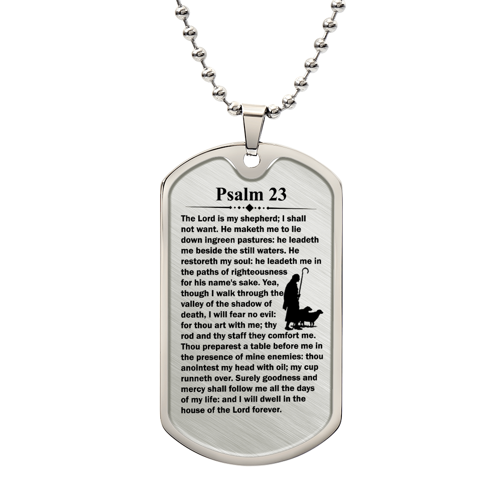 Psalm 23 English Necklace Dog Tag Stainless Steel or 18k Gold w 24" Chain-Express Your Love Gifts