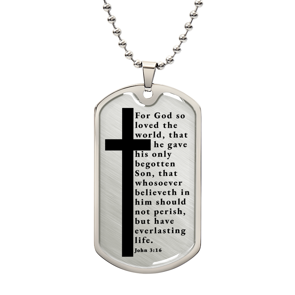 Everlasting Life John 3:16 Necklace Stainless Steel or 18k Gold Dog Tag W 24"-Express Your Love Gifts