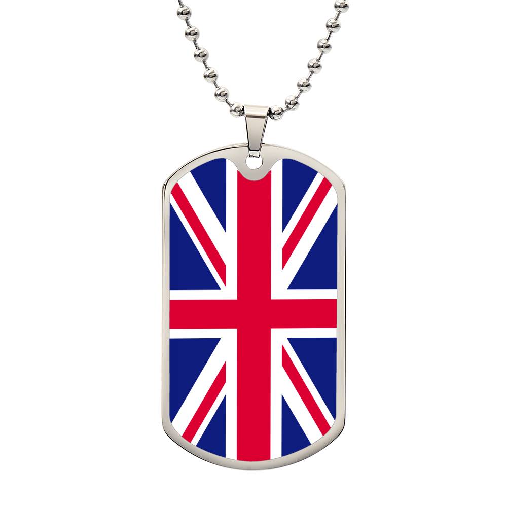 UK Flag Necklace Dog Tag Stainless Steel or 18k Gold 24" Chain-Express Your Love Gifts