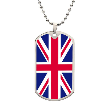 UK Flag Necklace Dog Tag Stainless Steel or 18k Gold 24" Chain-Express Your Love Gifts
