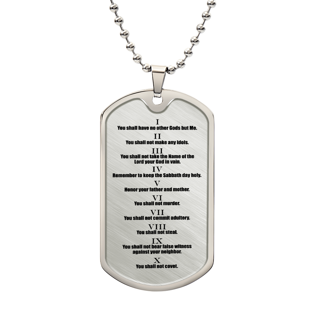 Ten Commandments English Necklace Dog Tag Stainless Steel or 18k Gold w 24" Chain-Express Your Love Gifts