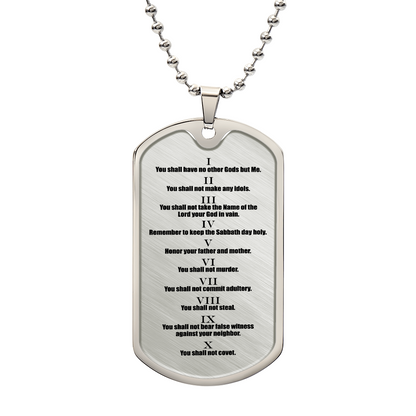 Ten Commandments English Necklace Dog Tag Stainless Steel or 18k Gold w 24" Chain-Express Your Love Gifts
