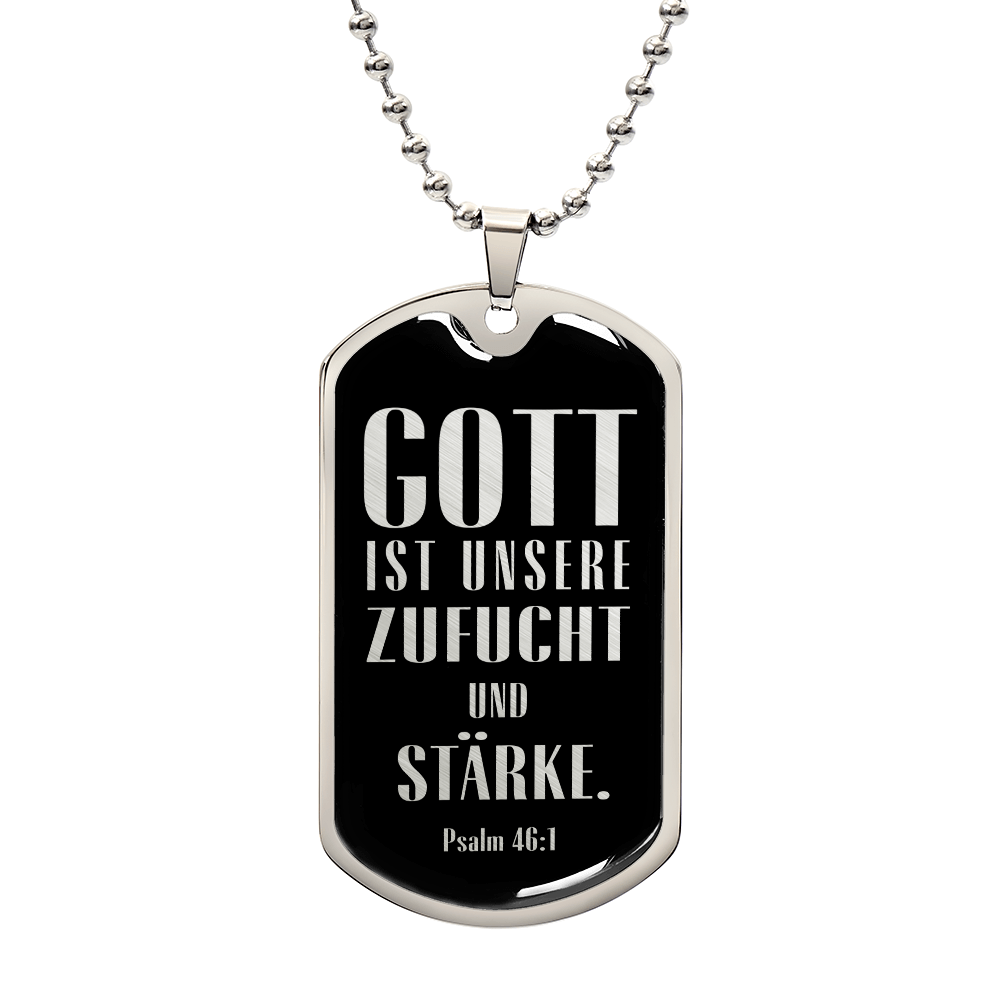 Psalm 46:10 God is Our Refuge and Strength Necklace Stainless Steel or 18k Gold Dog Tag 24" Chain-Express Your Love Gifts