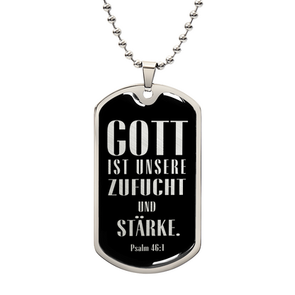 Psalm 46:10 God is Our Refuge and Strength Necklace Stainless Steel or 18k Gold Dog Tag 24" Chain-Express Your Love Gifts