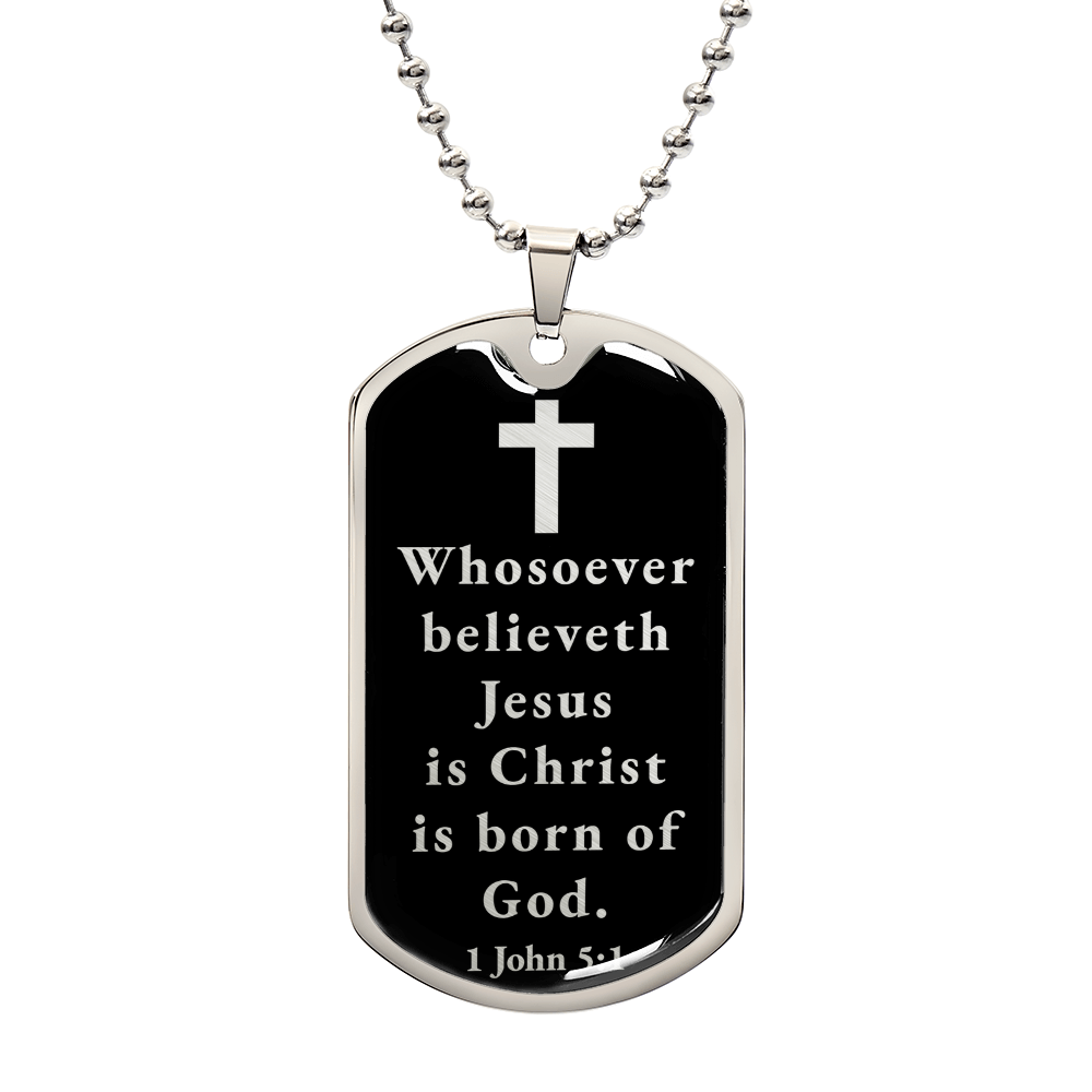 Born of God 1 John 51 Necklace Stainless Steel or 18k Gold Dog Tag W 24"-Express Your Love Gifts
