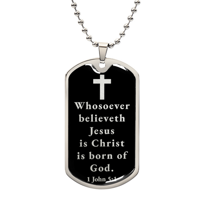 Born of God 1 John 51 Necklace Stainless Steel or 18k Gold Dog Tag W 24"-Express Your Love Gifts
